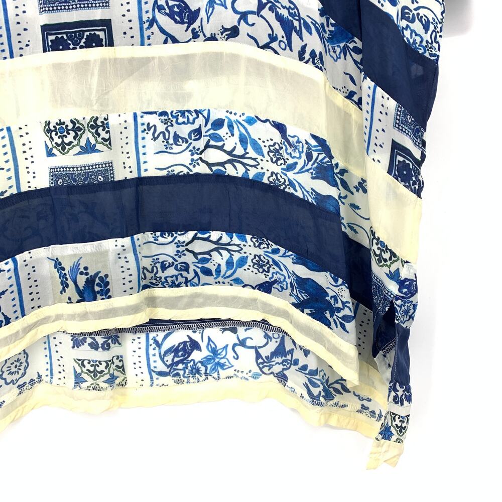 Johnny Was Top Womens L Blue Ivory Mixed Print Patchwork Stripe Oversized - Picture 4 of 6